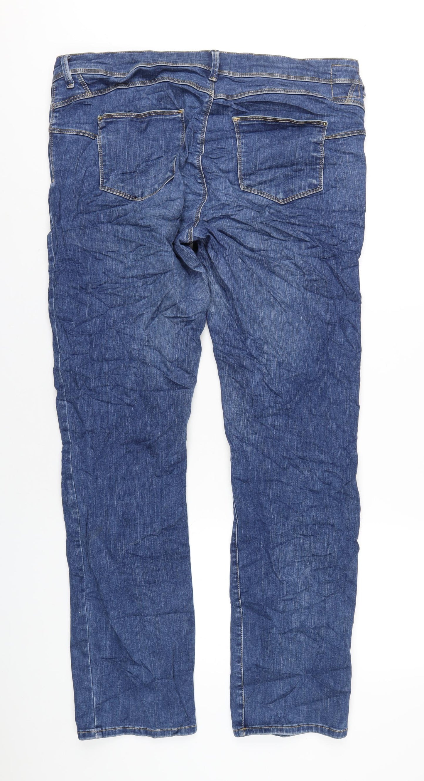 Marks and Spencer Womens Blue Cotton Straight Jeans Size 18 L32 in Regular Zip