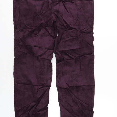Marks and Spencer Womens Purple Cotton Trousers Size 14 L30 in Regular Zip