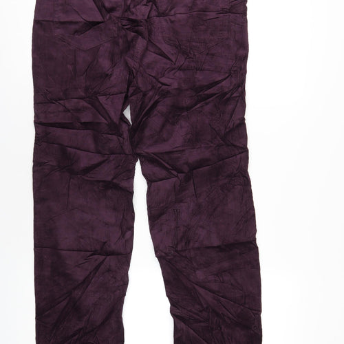 Marks and Spencer Womens Purple Cotton Trousers Size 14 L30 in Regular Zip