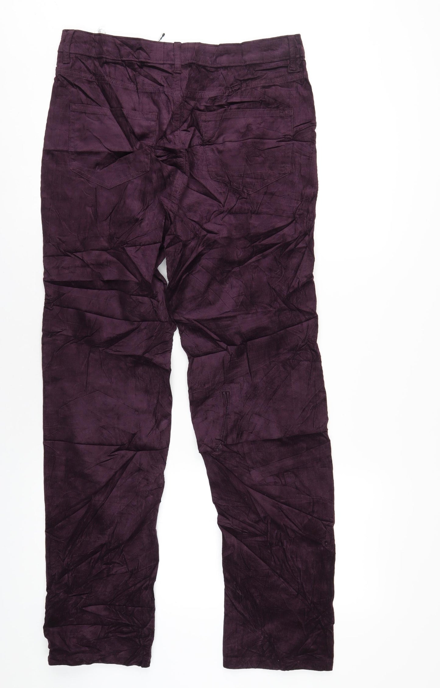 Marks and Spencer Womens Purple Cotton Trousers Size 14 L30 in Regular Zip