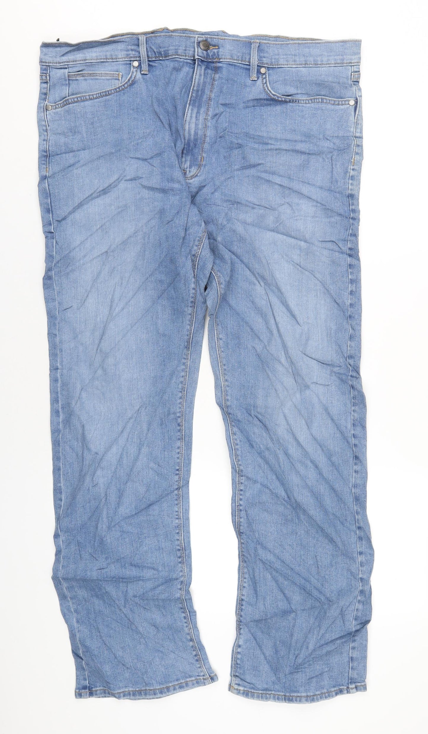 Marks and Spencer Mens Blue Cotton Straight Jeans Size 38 in L33 in Regular Zip