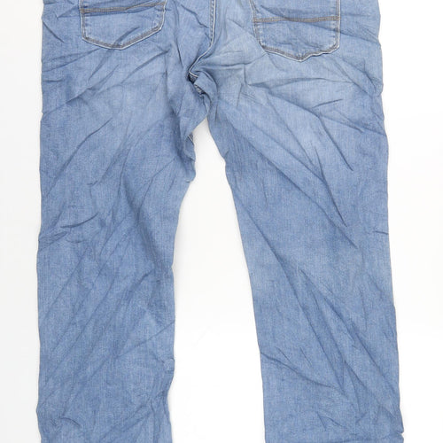 Marks and Spencer Mens Blue Cotton Straight Jeans Size 38 in L33 in Regular Zip