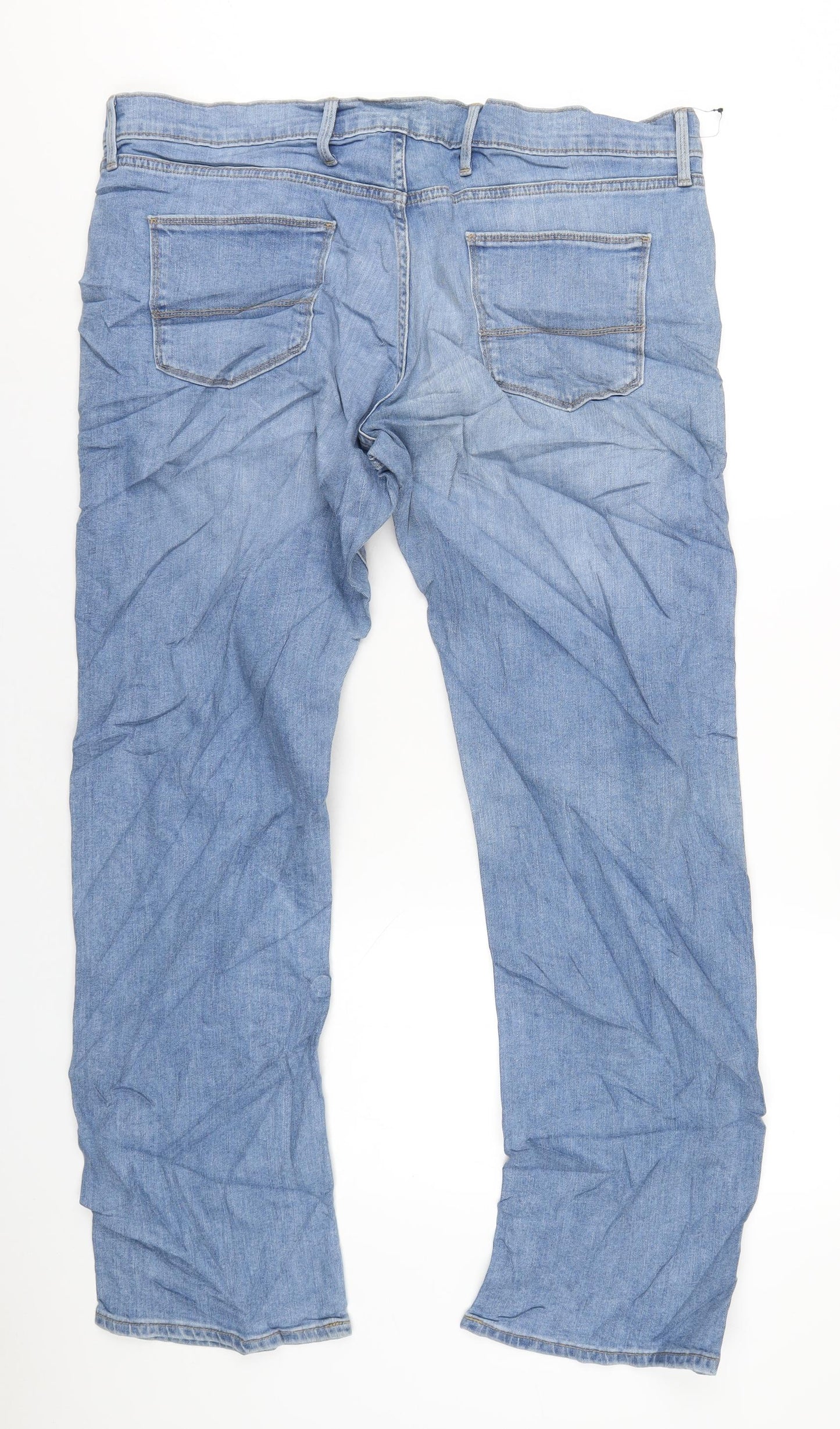 Marks and Spencer Mens Blue Cotton Straight Jeans Size 38 in L33 in Regular Zip