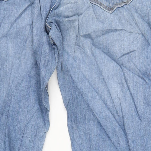 Marks and Spencer Mens Blue Cotton Straight Jeans Size 38 in L33 in Regular Zip
