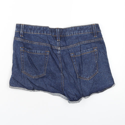 Warehouse Womens Blue Cotton Boyfriend Shorts Size 12 Regular Zip