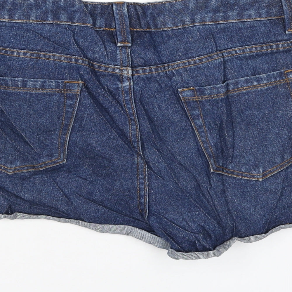 Warehouse Womens Blue Cotton Boyfriend Shorts Size 12 Regular Zip