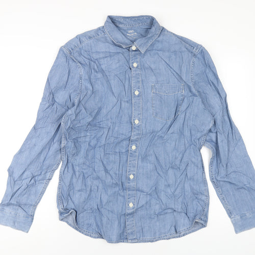 Marks and Spencer Mens Blue Cotton Button-Up Size L Collared Button