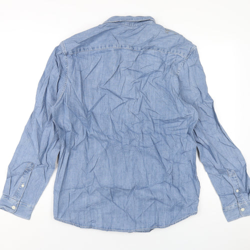 Marks and Spencer Mens Blue Cotton Button-Up Size L Collared Button