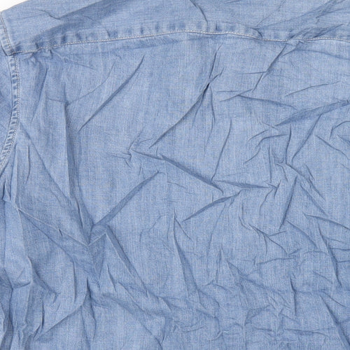 Marks and Spencer Mens Blue Cotton Button-Up Size L Collared Button