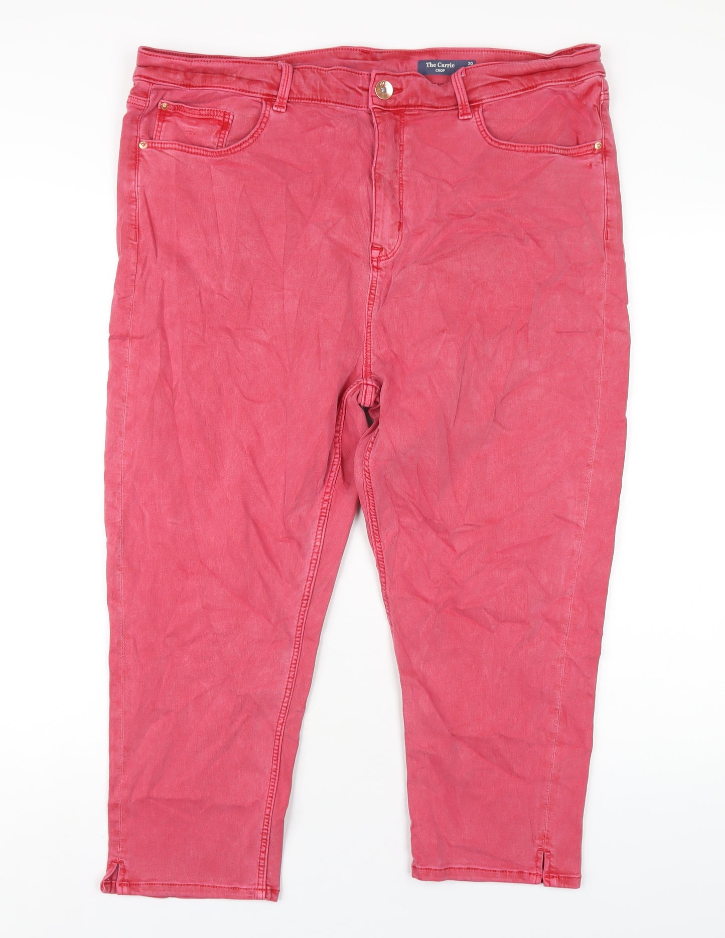 Marks and Spencer Womens Pink Cotton Cropped Jeans Size 20 L22 in Regular Zip