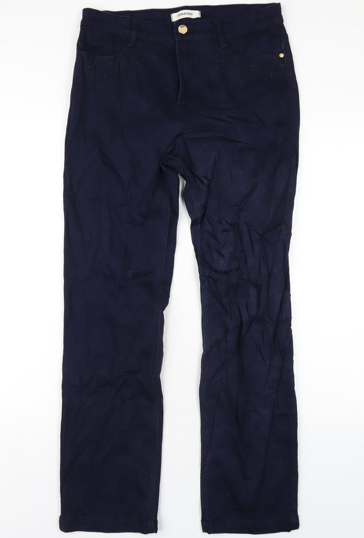 Marks and Spencer Womens Blue Cotton Straight Jeans Size 30 in L30 in Regular Zip