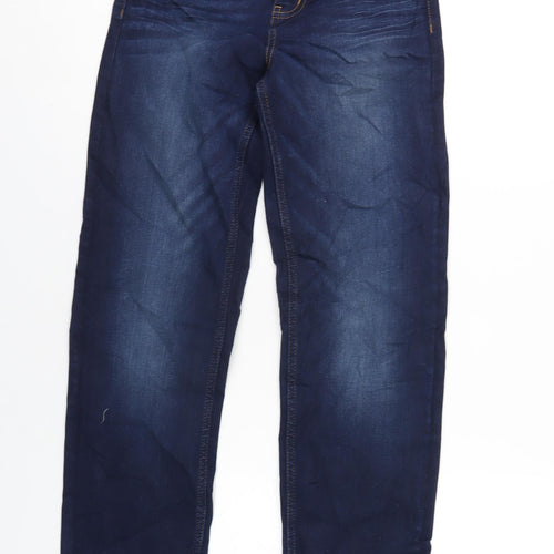 Marks and Spencer Womens Blue Cotton Straight Jeans Size 6 L32 in Regular Zip