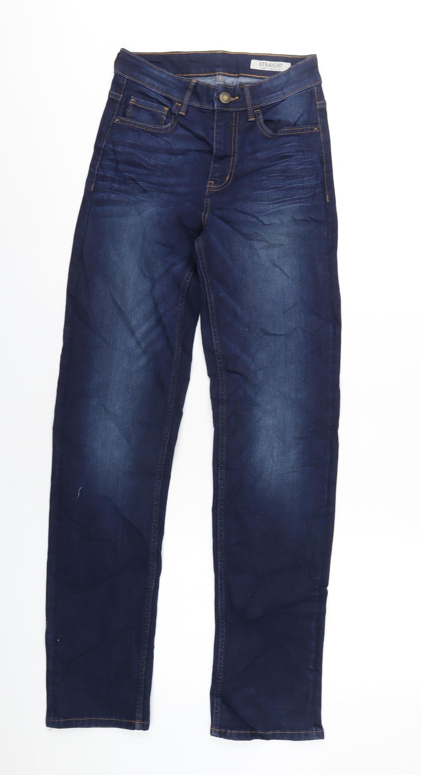 Marks and Spencer Womens Blue Cotton Straight Jeans Size 6 L32 in Regular Zip