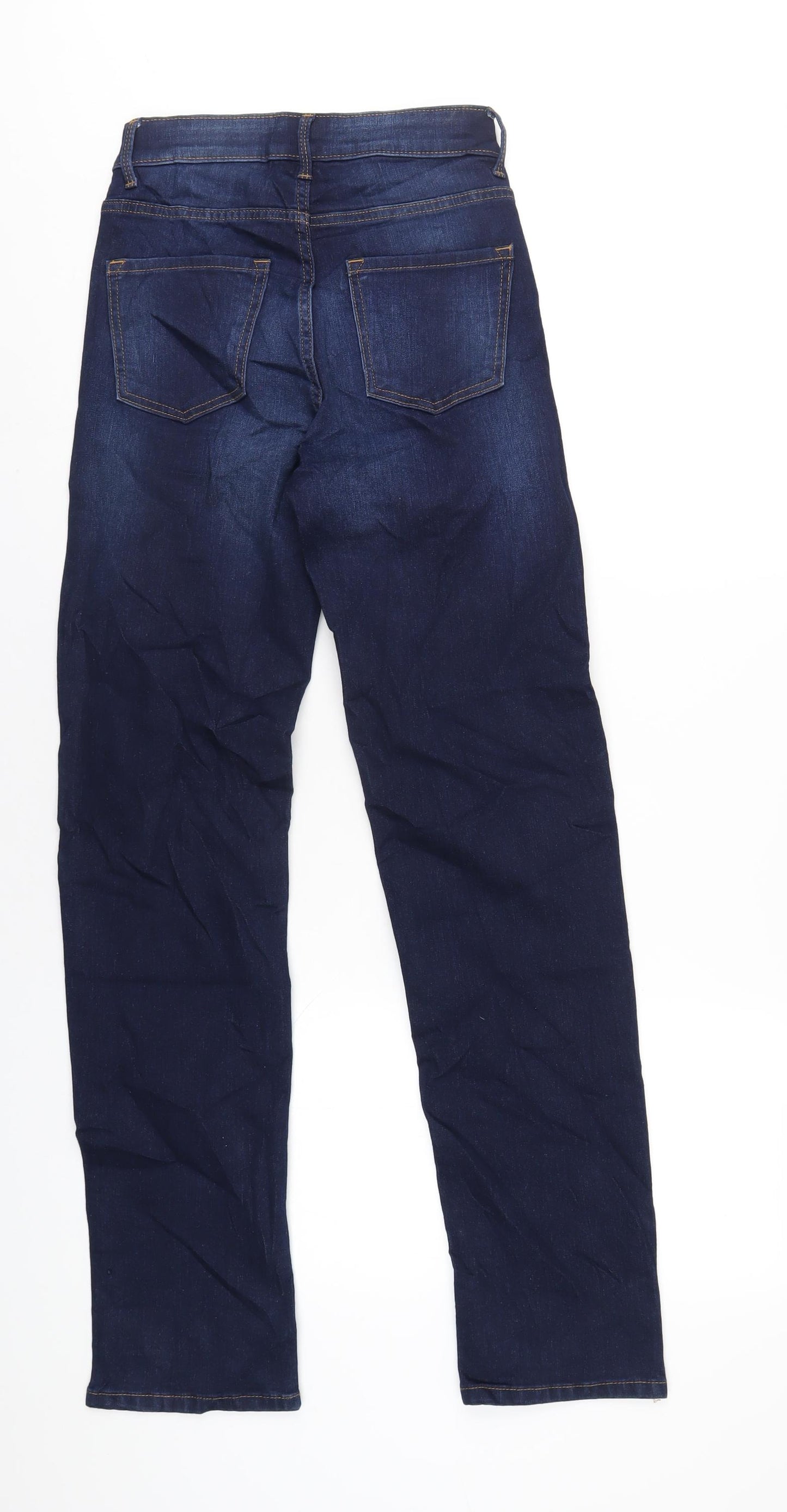 Marks and Spencer Womens Blue Cotton Straight Jeans Size 6 L32 in Regular Zip
