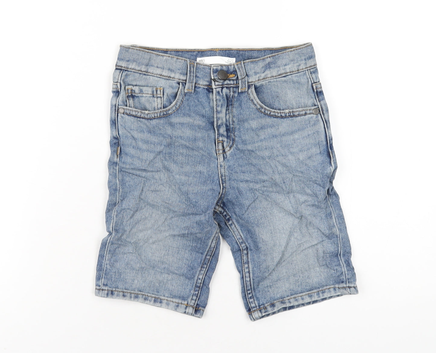 Marks and Spencer Boys Blue Cotton Bermuda Shorts Size 6-7 Years L7 in Regular Zip