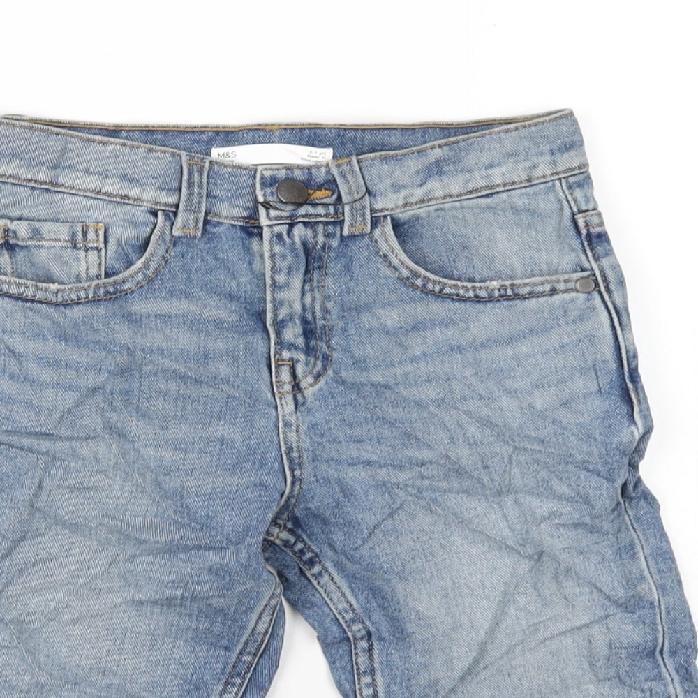 Marks and Spencer Boys Blue Cotton Bermuda Shorts Size 6-7 Years L7 in Regular Zip