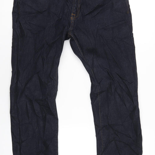Marks and Spencer Mens Blue Cotton Straight Jeans Size 34 in L29 in Regular Zip