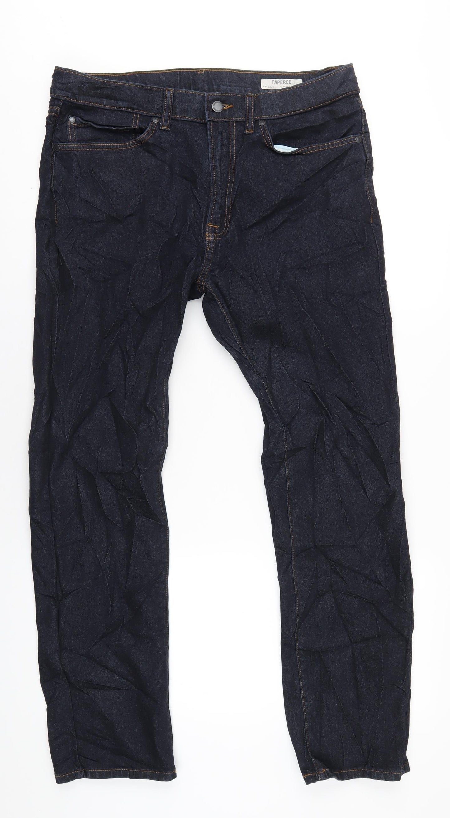 Marks and Spencer Mens Blue Cotton Straight Jeans Size 34 in L29 in Regular Zip