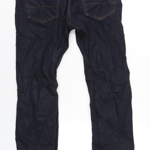 Marks and Spencer Mens Blue Cotton Straight Jeans Size 34 in L29 in Regular Zip