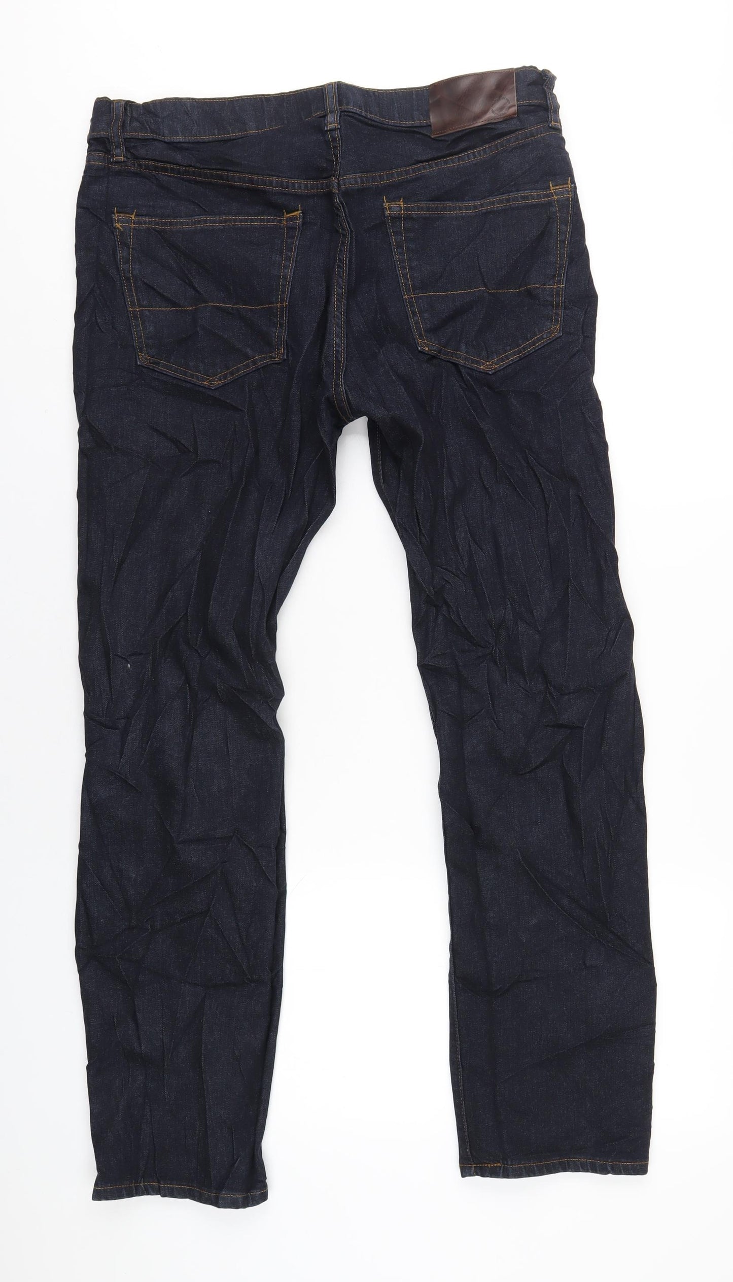 Marks and Spencer Mens Blue Cotton Straight Jeans Size 34 in L29 in Regular Zip