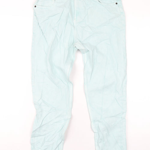 Marks and Spencer Girls Green Cotton Straight Jeans Size 13-14 Years L28 in Regular Zip
