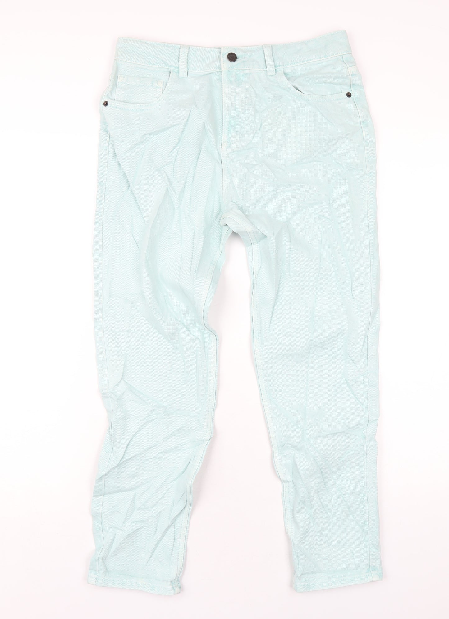 Marks and Spencer Girls Green Cotton Straight Jeans Size 13-14 Years L28 in Regular Zip