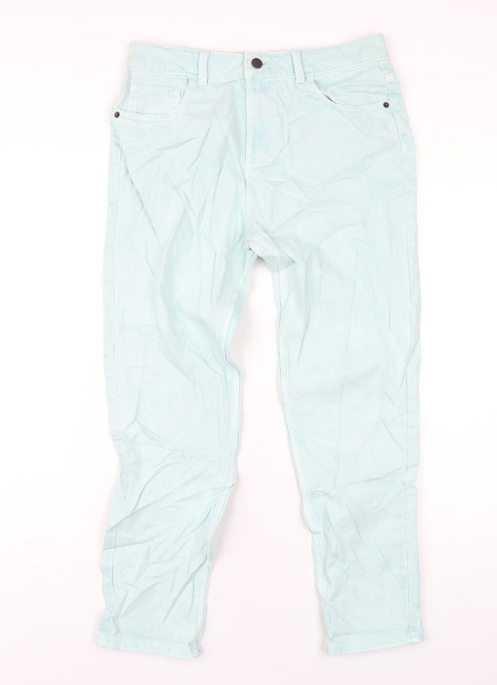 Marks and Spencer Girls Green Cotton Straight Jeans Size 13-14 Years L28 in Regular Zip
