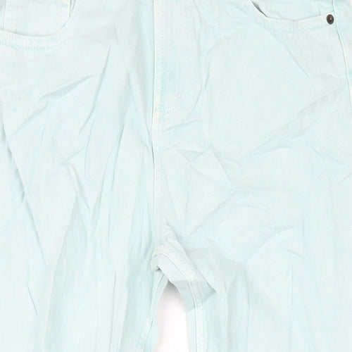Marks and Spencer Girls Green Cotton Straight Jeans Size 13-14 Years L28 in Regular Zip