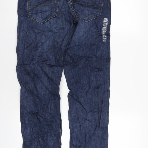 Marks and Spencer Mens Blue Cotton Straight Jeans Size 30 in L31 in Slim Zip