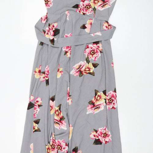 AX Paris Womens Grey Floral Polyester A-Line Size 8 V-Neck Zip