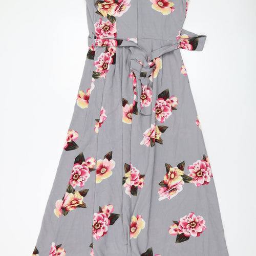 AX Paris Womens Grey Floral Polyester A-Line Size 8 V-Neck Zip