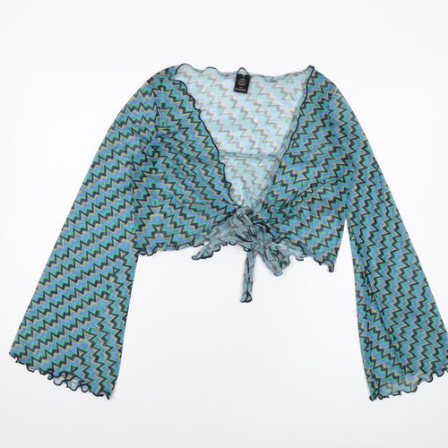 Urban Womens Green Geometric Polyester Wrap Blouse Size M V-Neck