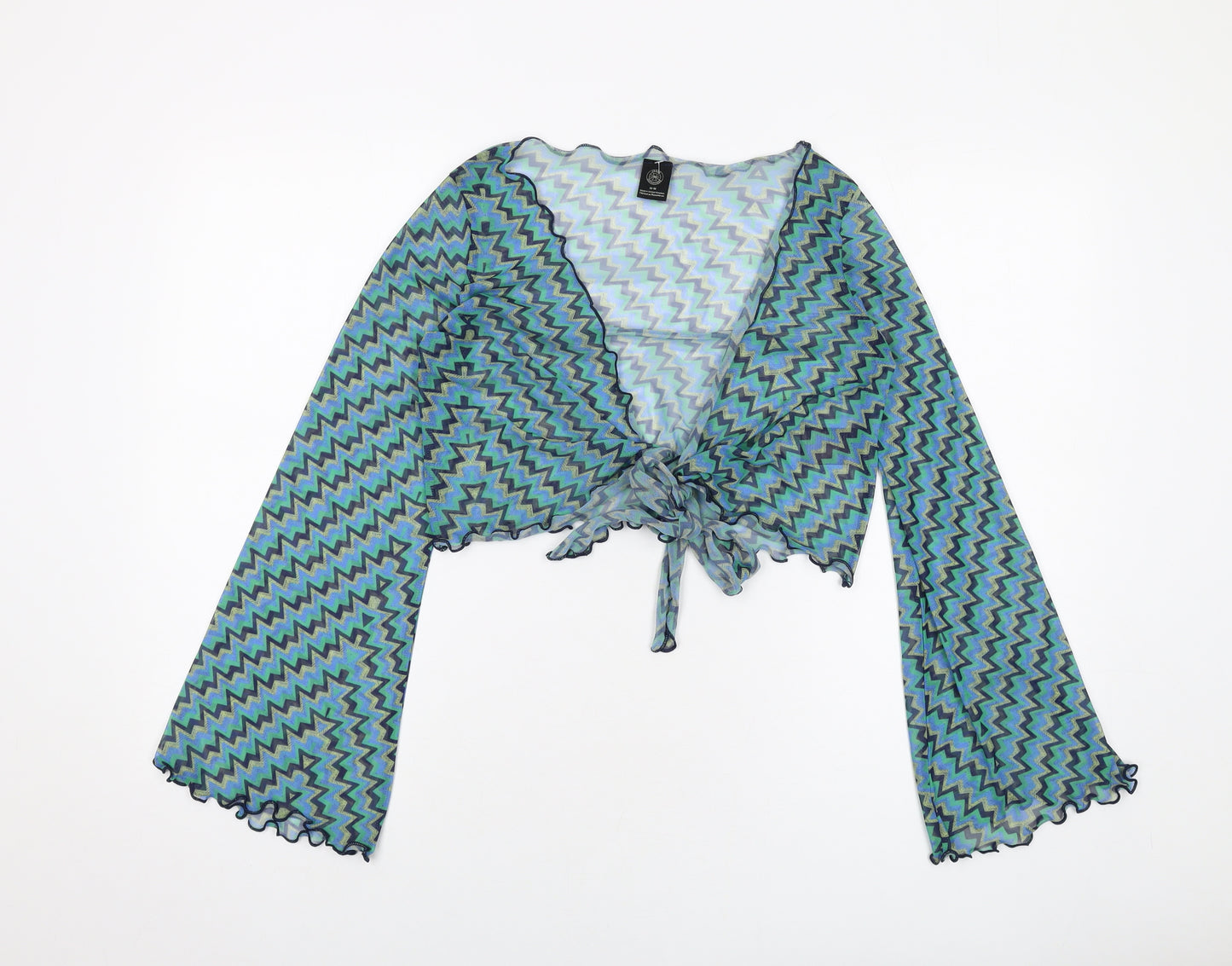 Urban Womens Green Geometric Polyester Wrap Blouse Size M V-Neck