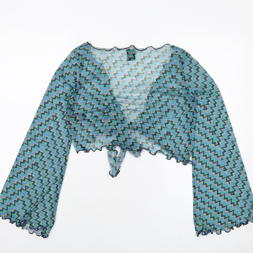 Urban Womens Green Geometric Polyester Wrap Blouse Size M V-Neck