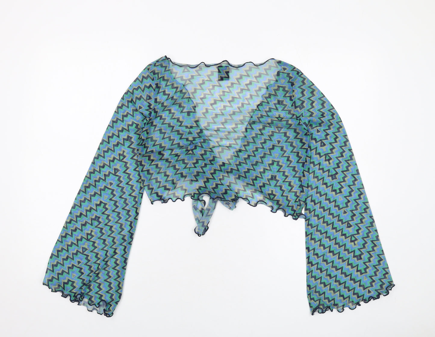 Urban Womens Green Geometric Polyester Wrap Blouse Size M V-Neck