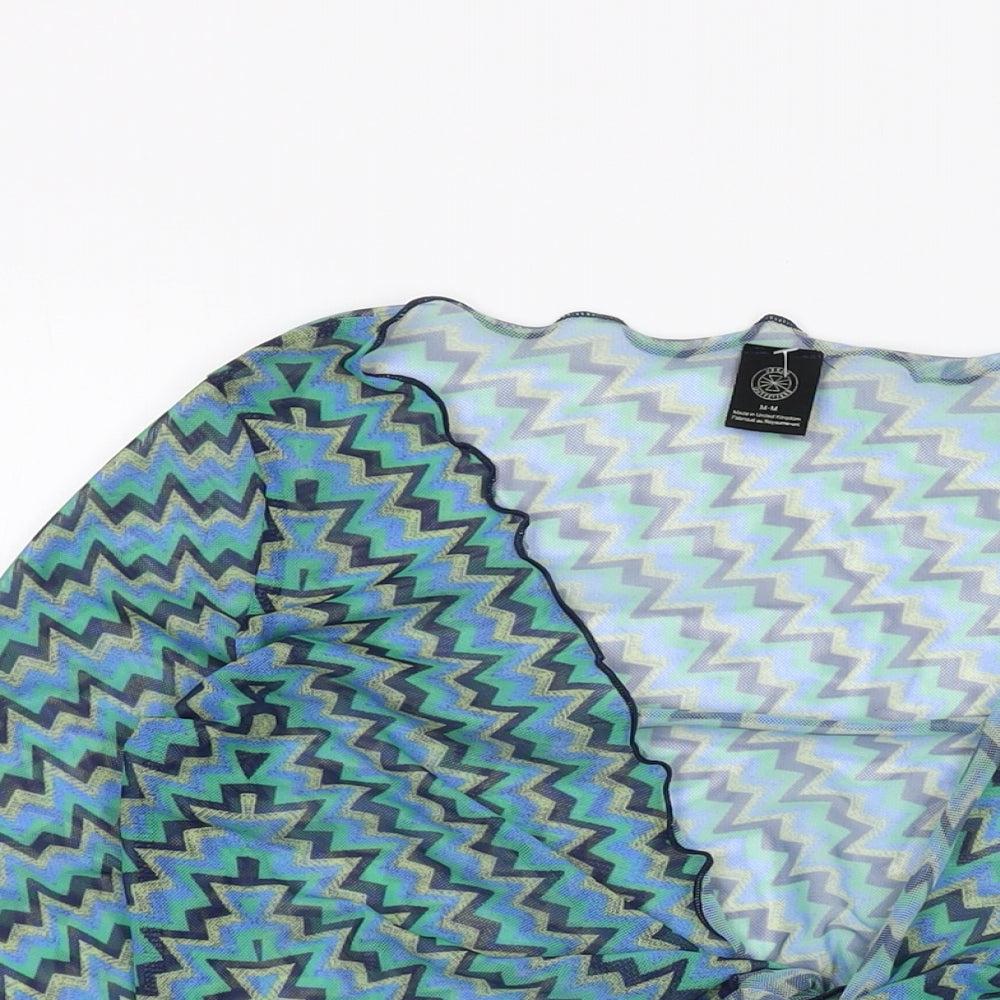 Urban Womens Green Geometric Polyester Wrap Blouse Size M V-Neck