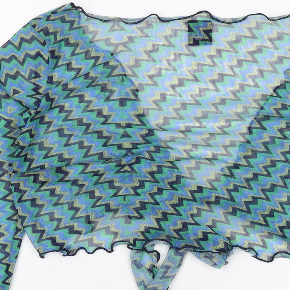 Urban Womens Green Geometric Polyester Wrap Blouse Size M V-Neck