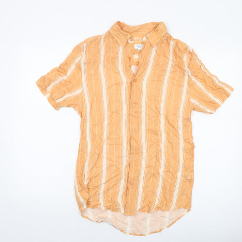 NEXT Mens Orange Striped Viscose Button-Up Size S Collared Button