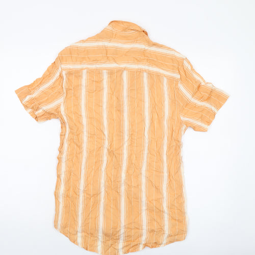 NEXT Mens Orange Striped Viscose Button-Up Size S Collared Button
