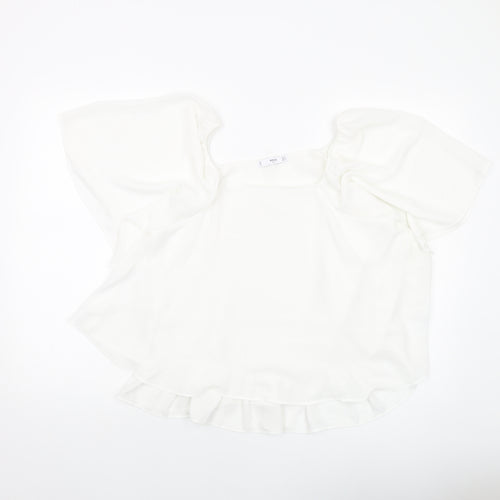 Mangoi Womens White Polyester Basic Blouse Size M Round Neck