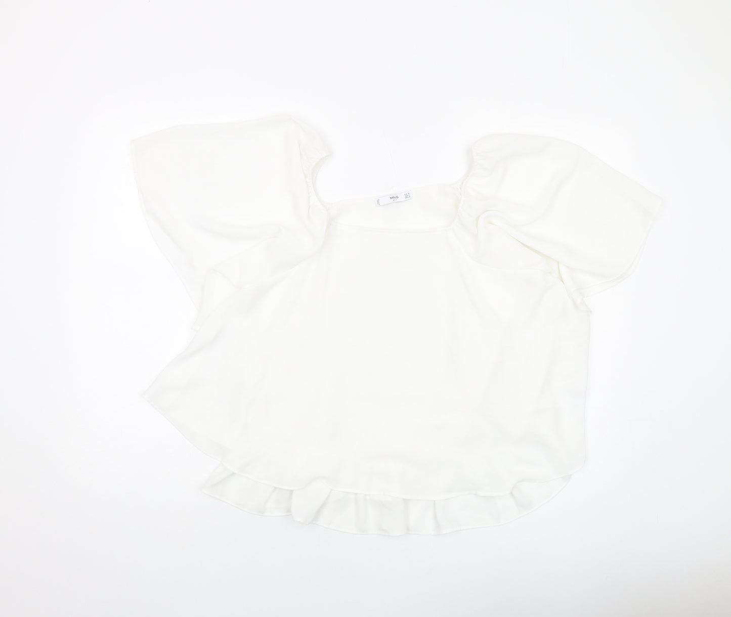 Mangoi Womens White Polyester Basic Blouse Size M Round Neck