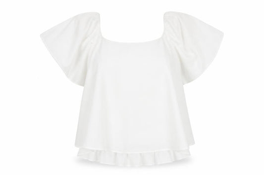 Front view of Mangoi women’s white polyester basic blouse, size M, round neck