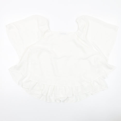 Mangoi Womens White Polyester Basic Blouse Size M Round Neck