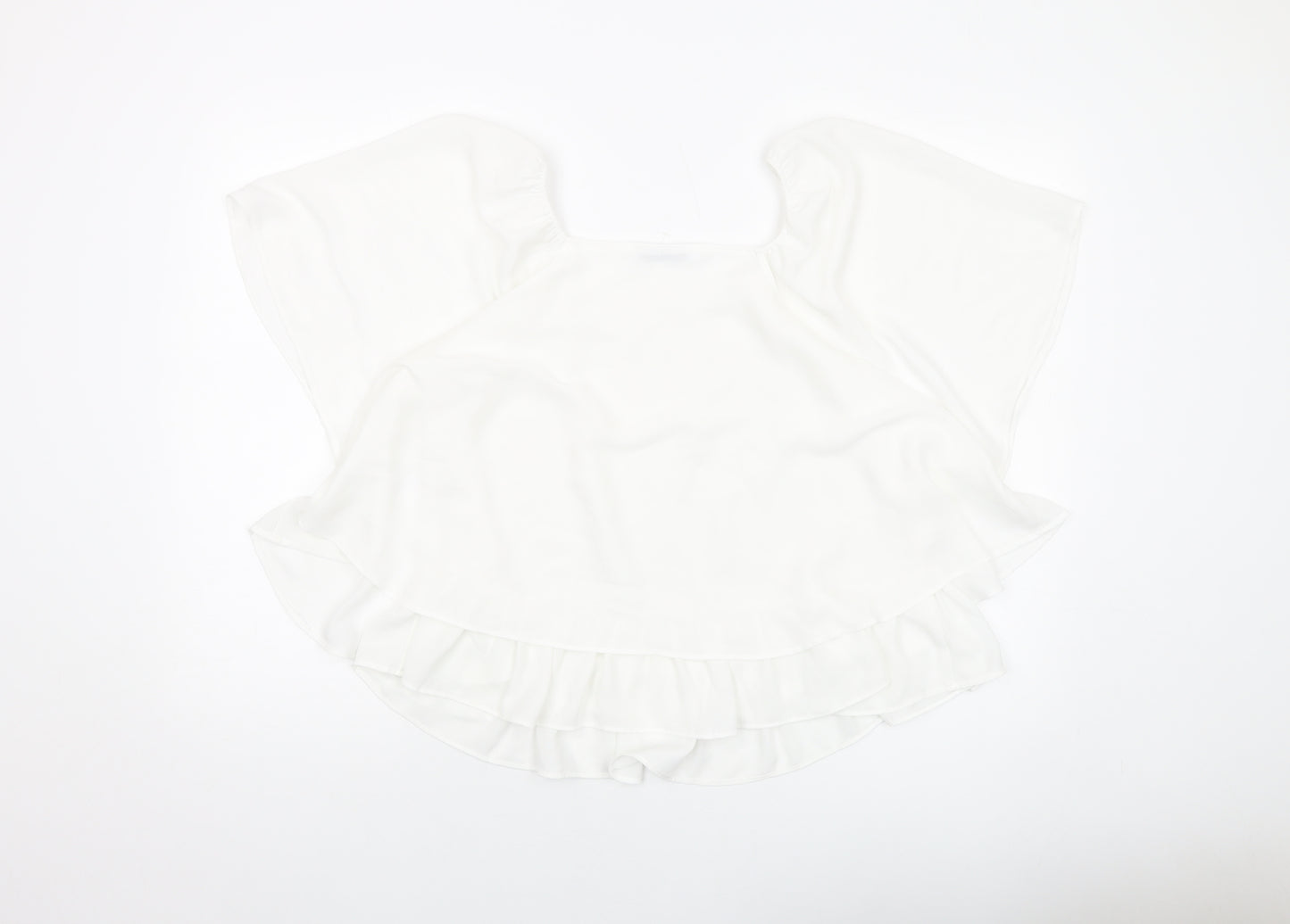 Mangoi Womens White Polyester Basic Blouse Size M Round Neck