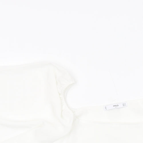 Mangoi Womens White Polyester Basic Blouse Size M Round Neck
