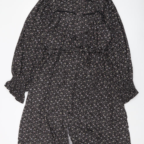 NEXT Womens Grey Geometric Viscose A-Line Size 16 Collared Button