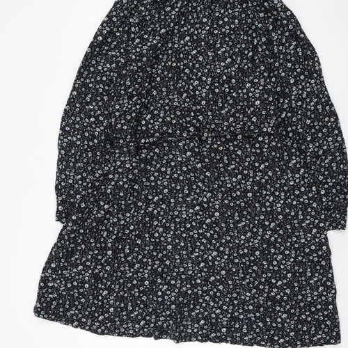 H&M Womens Blue Floral Viscose A-Line Size L V-Neck Pullover