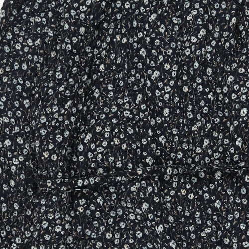 H&M Womens Blue Floral Viscose A-Line Size L V-Neck Pullover