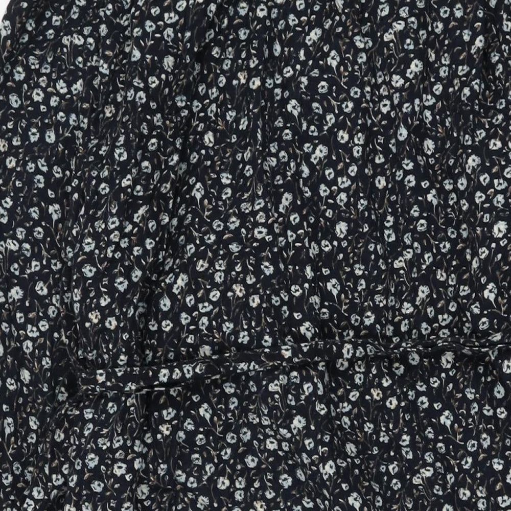 H&M Womens Blue Floral Viscose A-Line Size L V-Neck Pullover