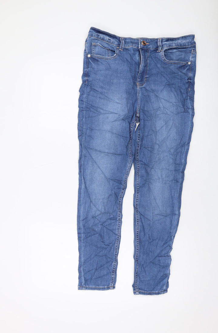 Marks and Spencer Womens Blue Cotton Skinny Jeans Size 12 L26 in Regular Button